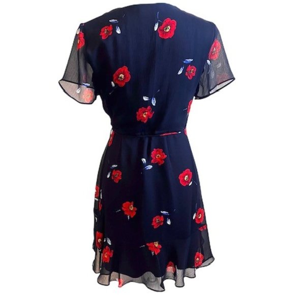 All in Favor Isabella Wrap Flounce Mini Dress Navy and Red Floral - Picture 2 of 9